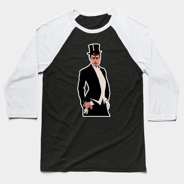 Man in top hat, smoking and wearing white gloves Baseball T-Shirt by Marccelus